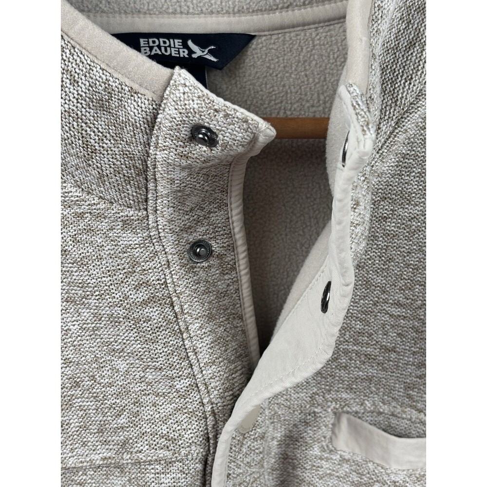 Eddie Bauer Sweater Mens XL Pullover Fleece 1/4 Snap Beige Knit Front Pocket - Picture 5 of 7
